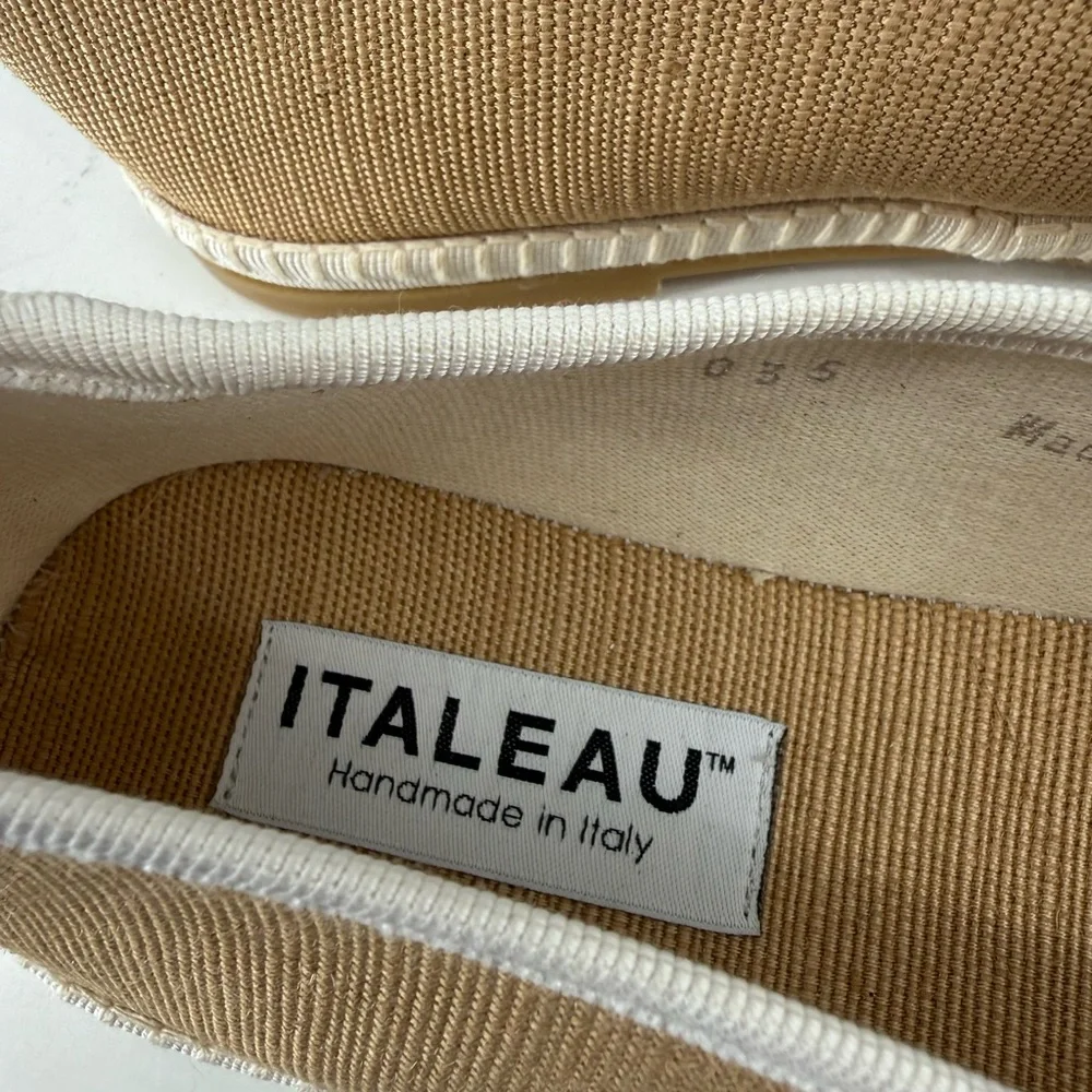 Italeau Beige Slip-On Flats with White Trim